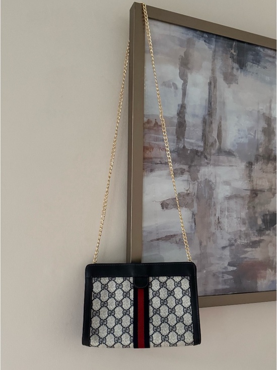 Authentic Vintage Gucci Web Monogram Canvas Black Leather Velcro Clutch - Picture 10 of 11